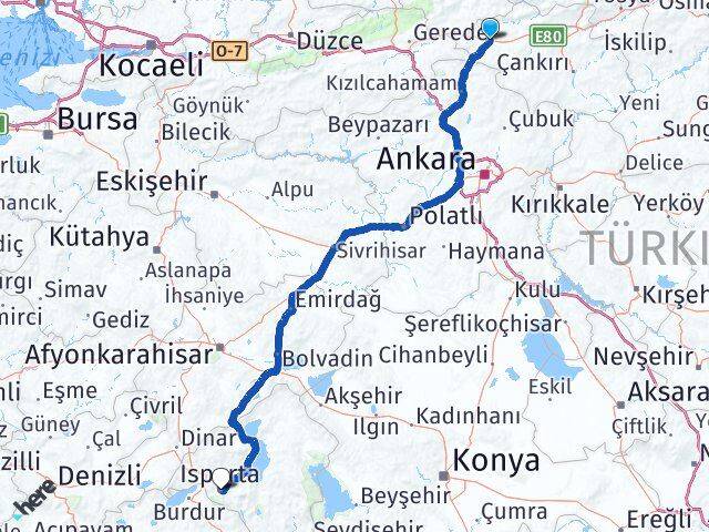 Çankırı Çerkeş Isparta Arası Kaç Km - Yol Haritası