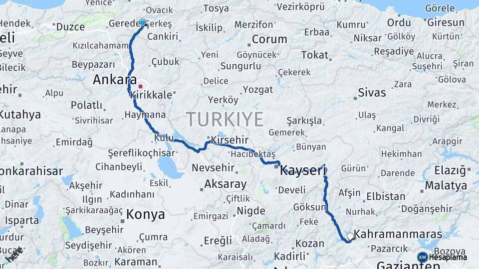 Çerkeş Kahramanmaraş Arası Kaç Km - Yol Tarifi