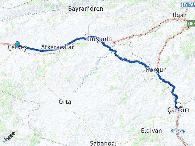 Çankırı Çerkeş Karatekin Arası Kaç Km - Yol Haritası