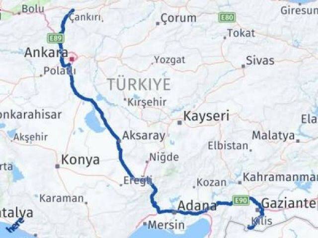 Çankırı Çerkeş Kilis Arası Kaç Km - Yol Haritası