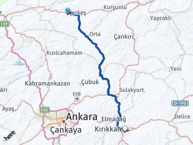 Çankırı Çerkeş Kırıkkale Arası Kaç Km - Yol Haritası
