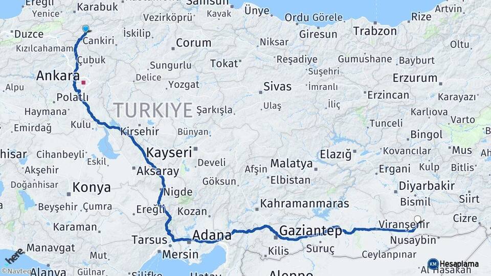 Çankırı Çerkeş Mardin Arası Kaç Km - Yol Haritası