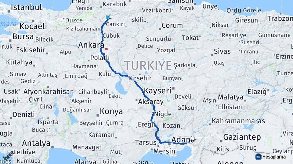 Çankırı Çerkeş Osmaniye Arası Kaç Km - Yol Haritası