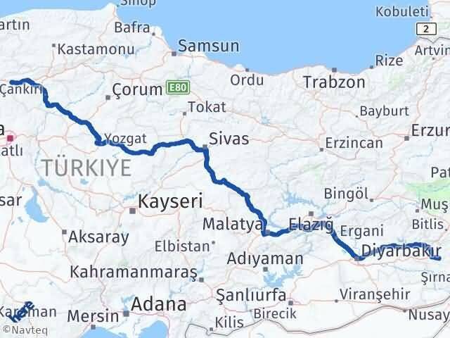 Çankırı Çerkeş Siirt Arası Kaç Km - Yol Haritası