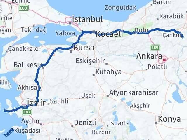 Çankırı Çeşme İzmir Arası Kaç Km - Yol Haritası