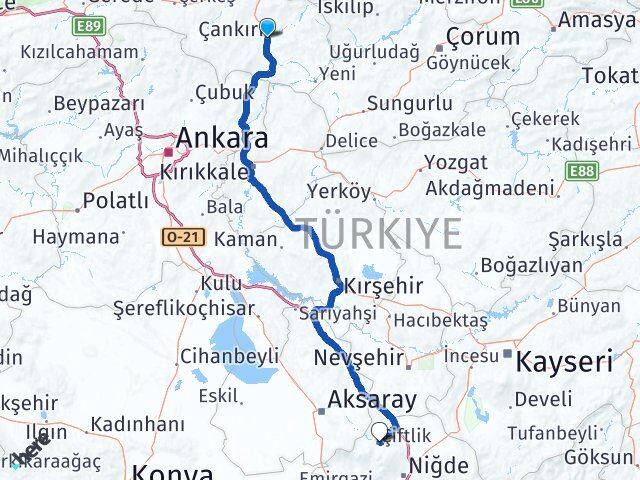 Çankırı Çiftlik Niğde Arası Kaç Km - Yol Haritası