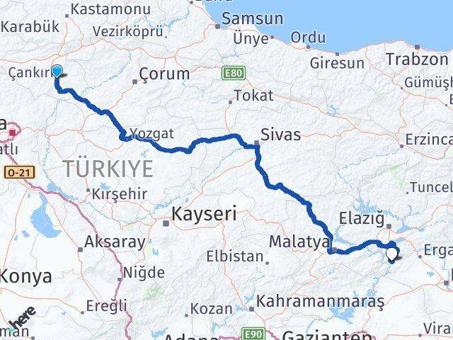 Çankırı Çüngüş Diyarbakır Arası Kaç Km - Yol Haritası