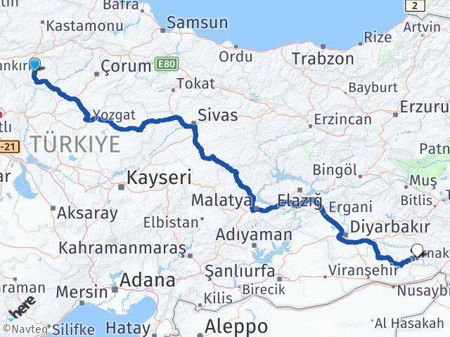Çankırı Dargeçit Mardin Arası Kaç Km - Yol Haritası