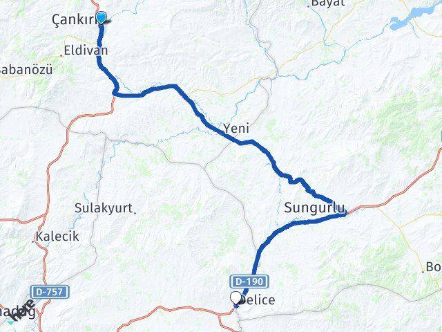 Çankırı Delice Kırıkkale Arası Kaç Km - Yol Haritası