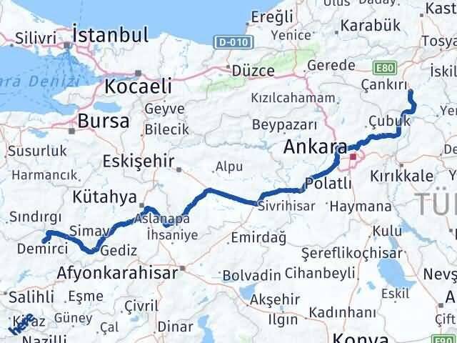 Çankırı Demirci Manisa Arası Kaç Km - Yol Haritası
