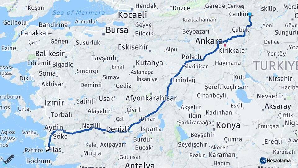 Çankırı Didim Aydın Arası Kaç Km - Yol Haritası