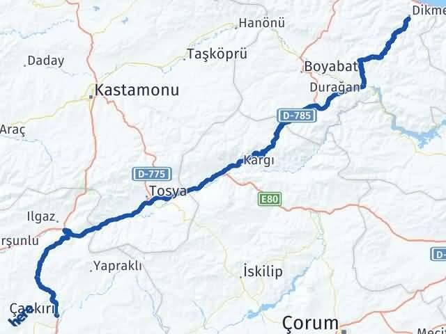 Çankırı Dikmen Sinop Arası Kaç Km - Yol Haritası