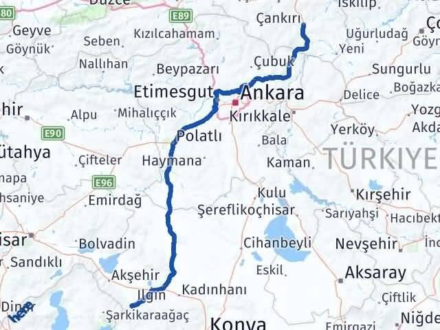 Çankırı Doğanhisar Konya Arası Kaç Km - Yol Haritası