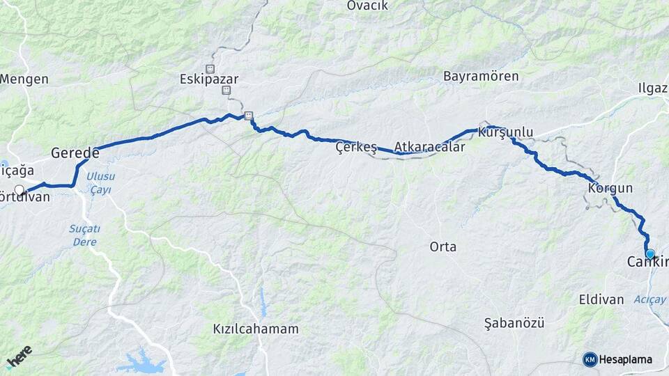Çankırı Dörtdivan Bolu Arası Kaç Km - Yol Haritası