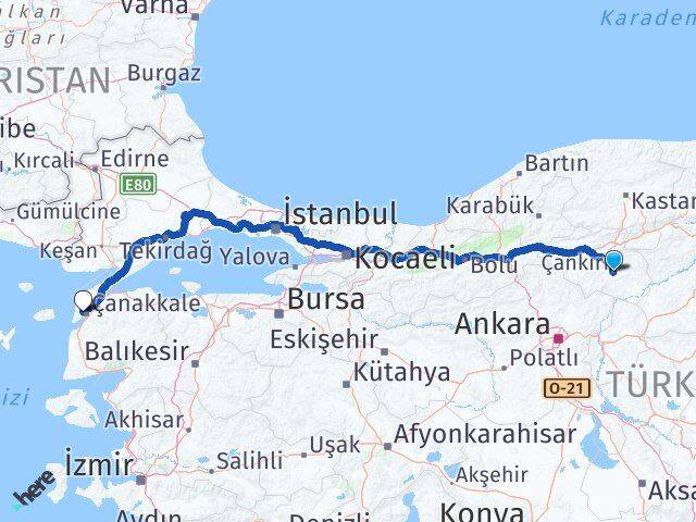 Çankırı Eceabat Çanakkale Arası Kaç Km - Yol Haritası