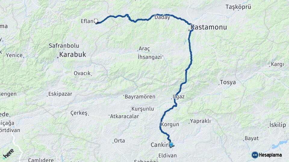 Çankırı Eflani Arası Kaç Km - Yol Tarifi