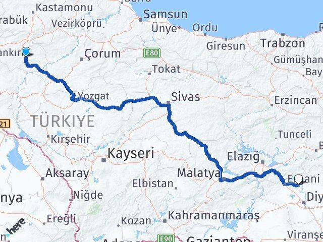 Çankırı Eğil Diyarbakır Arası Kaç Km - Yol Haritası