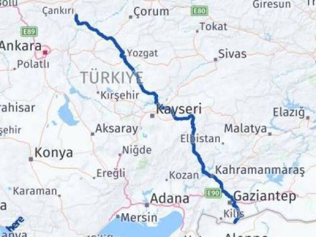 Çankırı Elbeyli Kilis Arası Kaç Km - Yol Haritası