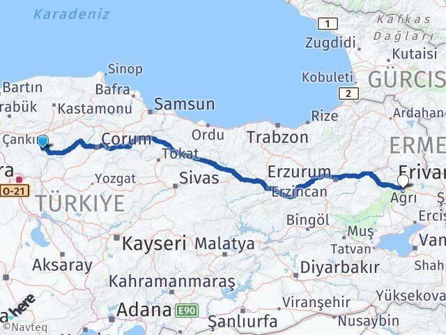 Çankırı Eldivan Ağrı Arası Kaç Km - Yol Haritası