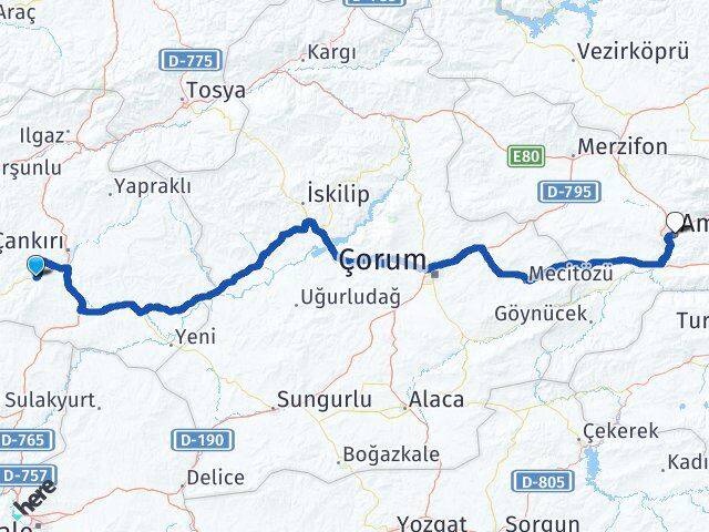 Çankırı Eldivan Amasya Arası Kaç Km - Yol Haritası