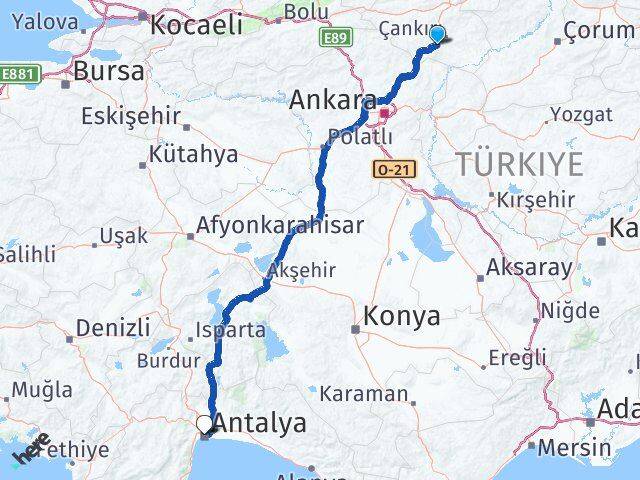 Çankırı Eldivan Antalya Arası Kaç Km - Yol Haritası