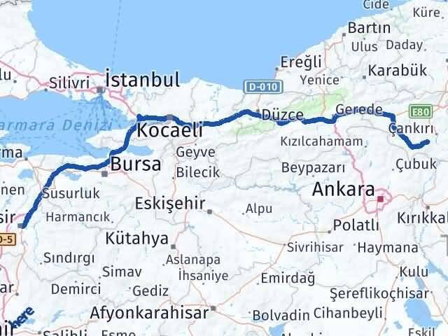 Çankırı Eldivan Balıkesir Arası Kaç Km - Yol Haritası