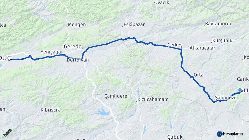 Çankırı Eldivan Bolu Arası Kaç Km - Yol Haritası