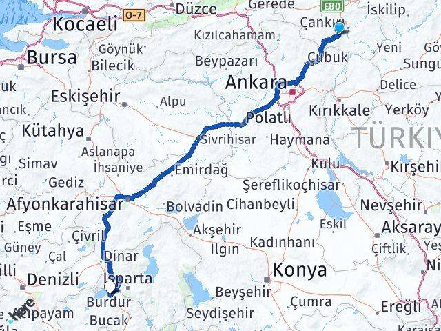 Çankırı Eldivan Burdur Arası Kaç Km - Yol Haritası