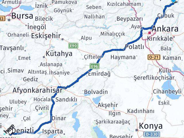 Çankırı Eldivan Denizli Arası Kaç Km - Yol Haritası