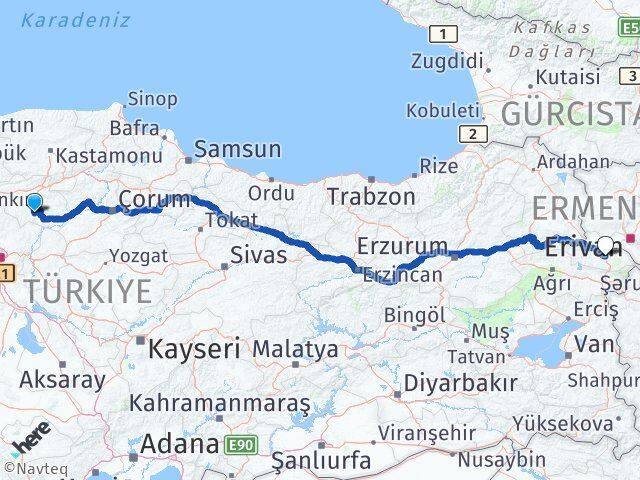 Çankırı Eldivan Iğdır Arası Kaç Km - Yol Haritası