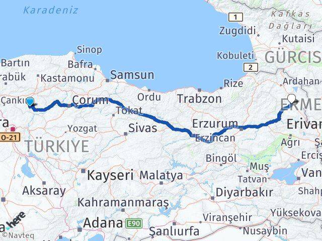 Çankırı Eldivan Kars Arası Kaç Km - Yol Haritası