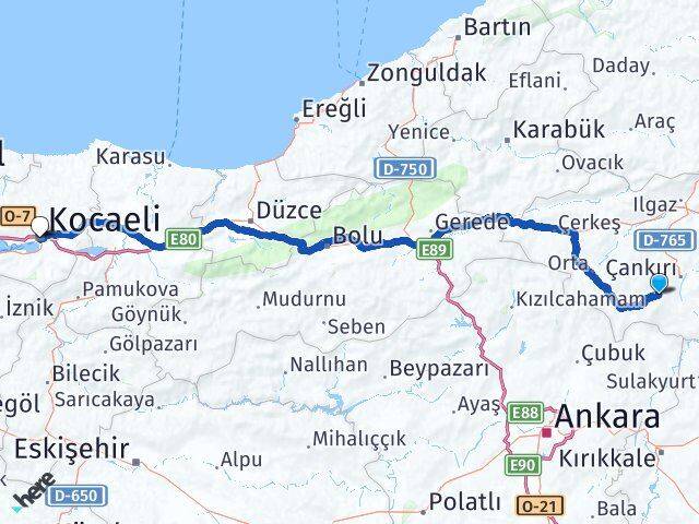 Çankırı Eldivan Kocaeli Arası Kaç Km - Yol Haritası