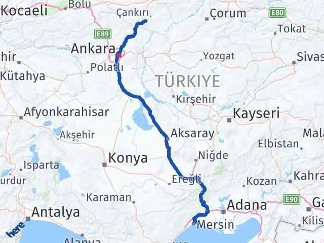 Çankırı Eldivan Mersin Arası Kaç Km - Yol Haritası
