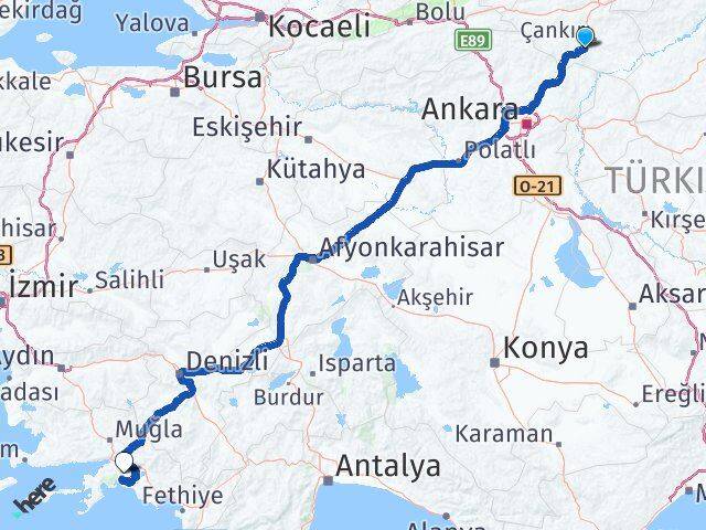 Çankırı Eldivan Muğla Arası Kaç Km - Yol Haritası