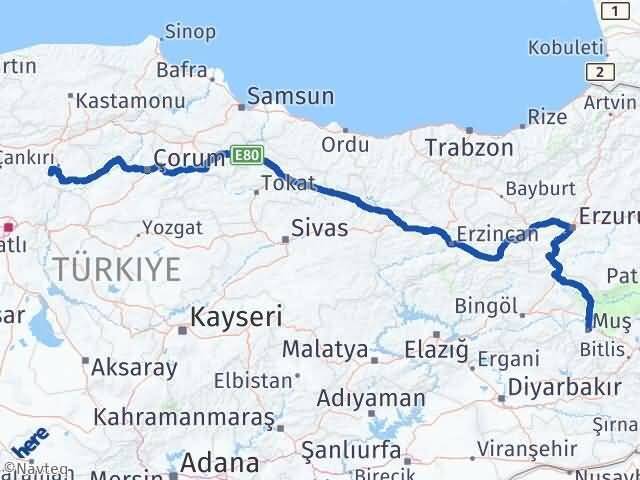 Çankırı Eldivan Muş Arası Kaç Km - Yol Haritası