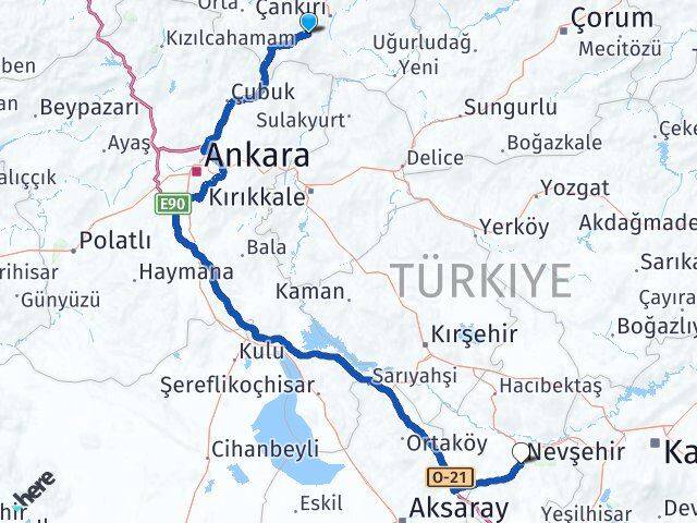 Çankırı Eldivan Nevşehir Arası Kaç Km - Yol Haritası