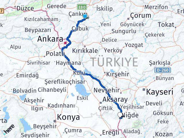 Çankırı Eldivan Niğde Arası Kaç Km - Yol Haritası