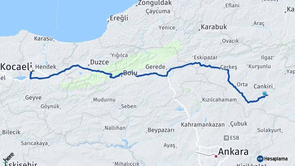 Çankırı Eldivan Sakarya Arası Kaç Km - Yol Haritası