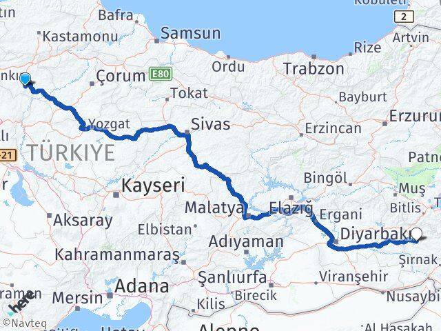 Çankırı Eldivan Siirt Arası Kaç Km - Yol Haritası