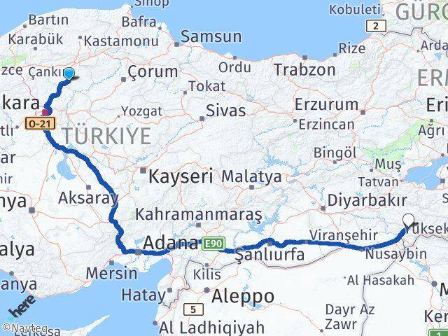 Çankırı Eldivan Şırnak Arası Kaç Km - Yol Haritası