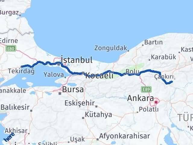 Çankırı Eldivan Tekirdağ Arası Kaç Km - Yol Haritası