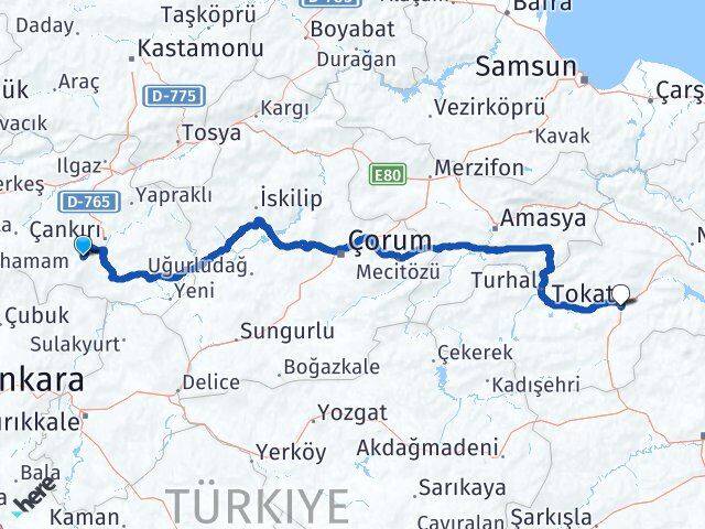 Çankırı Eldivan Tokat Arası Kaç Km - Yol Haritası