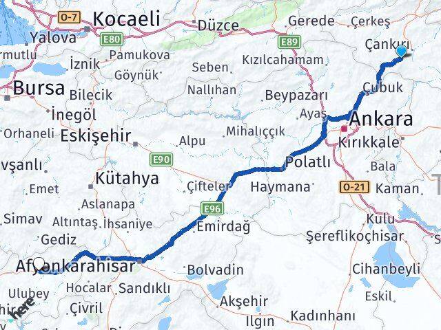 Çankırı Eldivan Uşak Arası Kaç Km - Yol Haritası