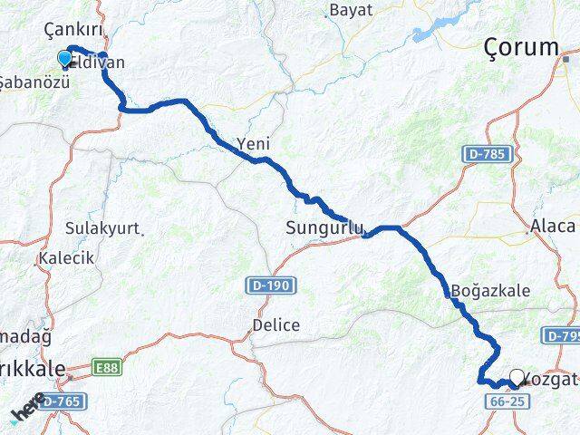 Çankırı Eldivan Yozgat Arası Kaç Km - Yol Haritası