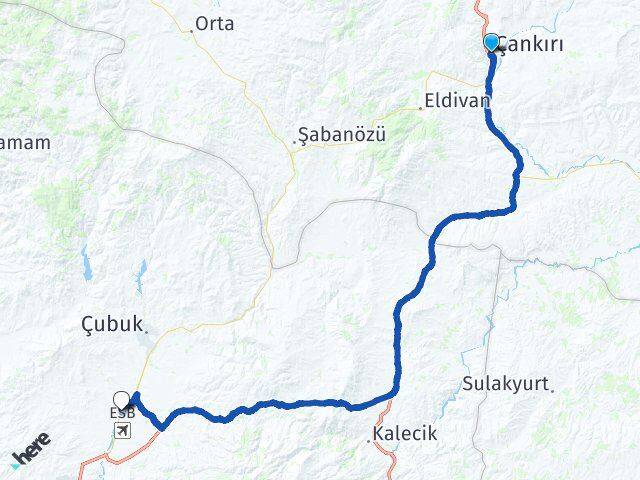Çankırı Esenboğa Çubuk Ankara Arası Kaç Km - Yol Haritası