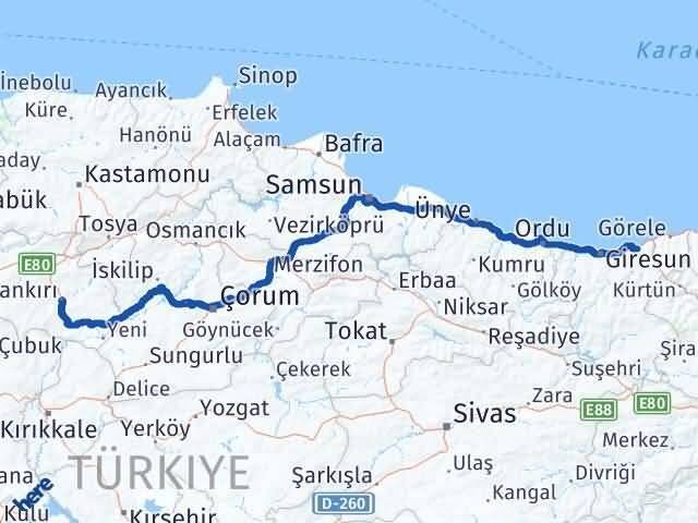 Çankırı Espiye Giresun Arası Kaç Km - Yol Haritası