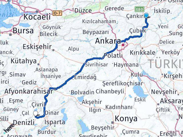 Çankırı Evciler Afyonkarahisar Arası Kaç Km - Yol Haritası