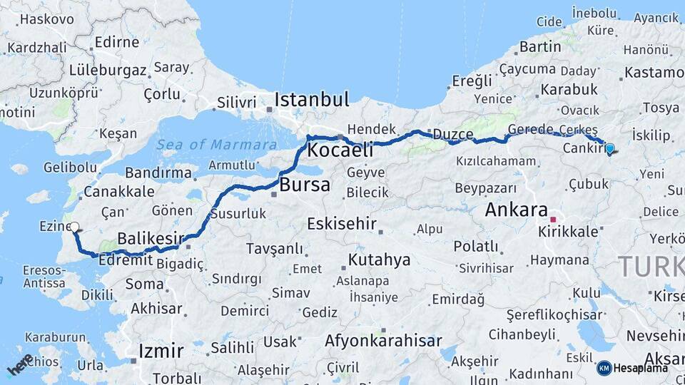 Çankırı Ezine Arası Kaç Km - Yol Tarifi