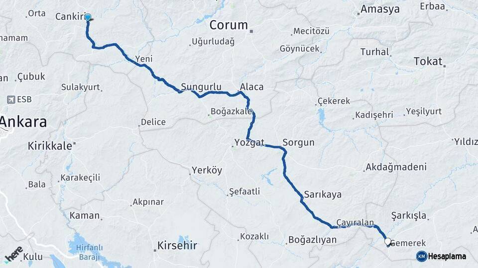 Çankırı Gemerek Sivas Arası Kaç Km - Yol Haritası