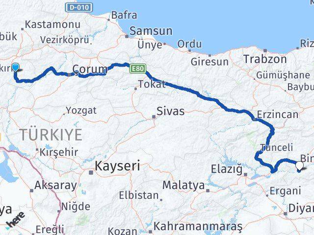 Çankırı Genç Bingöl Arası Kaç Km - Yol Haritası